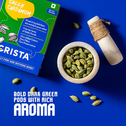 CRISTA 100gm Whole Green Cardamom | Elaichi | Elaichi Green | Choti Elaichi | Elaichi Tea | Cardamom 8mm
