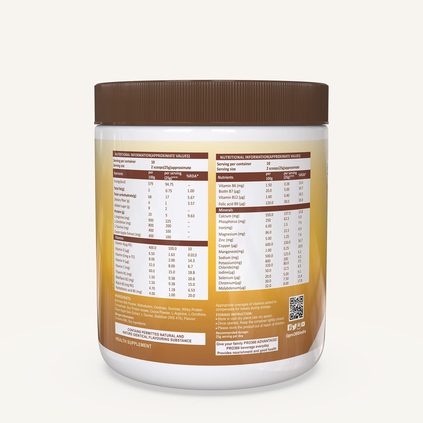 Pro360 Hair Grow Nutritional Protein Supplement Powder for Healthy Hair, Glowing Skin & Nails - Enriched with Biotin and Green Apple Skin Extract for Men & Women - Chocolate Flavor 250g (Pack of 1)