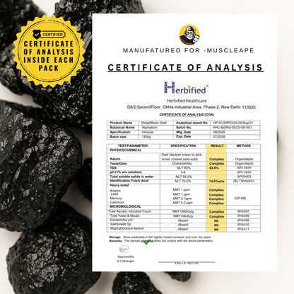Muscleape Pure Himalayan Shilajit Resin | Enriched with Safed Musli, Ashwagandha, Tribulus & 12+ Ayurvedic Herbs | Energy, Strength, Immunity & Vitality Support| Shilajeet With 24 Carat Gold. 20gm