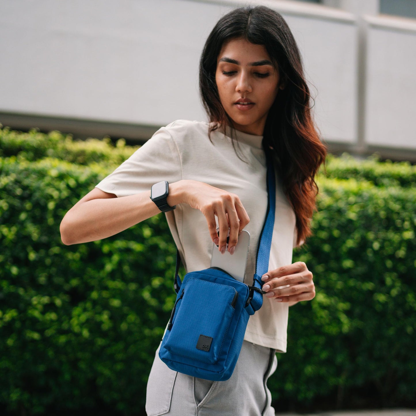 DailyObjects Pivot Travel Sling Bag for Men and Women|Adjustable Shoulder Strap|Recycled Lightweight Material|Water Repellent|Zippered Main Compartment|Slip Pockets| For Daily Use & Travel (Blue)