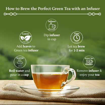 Blue Nectar Cinnamon Loose Green Tea Leaves | Metabolism Booster Himalayan Green Tea in Air-Tight Glass Jar | Includes Free Tea Infuser (65g)