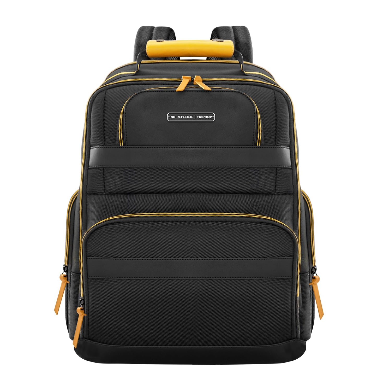 Nu Republic Triphop 18-inch Laptop Backpack | Dual USB-C & USB-A | Vegan Leather & Ballistic Nylon | Water-Resistant | Multi-Pocket College & Office Bag for Men & Women (Black)