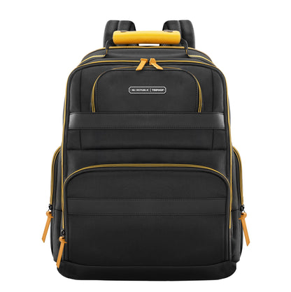 Nu Republic Triphop 18-inch Laptop Backpack | Dual USB-C & USB-A | Vegan Leather & Ballistic Nylon | Water-Resistant | Multi-Pocket College & Office Bag for Men & Women (Black)