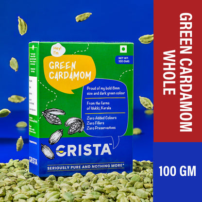 CRISTA 100gm Whole Green Cardamom | Elaichi | Elaichi Green | Choti Elaichi | Elaichi Tea | Cardamom 8mm