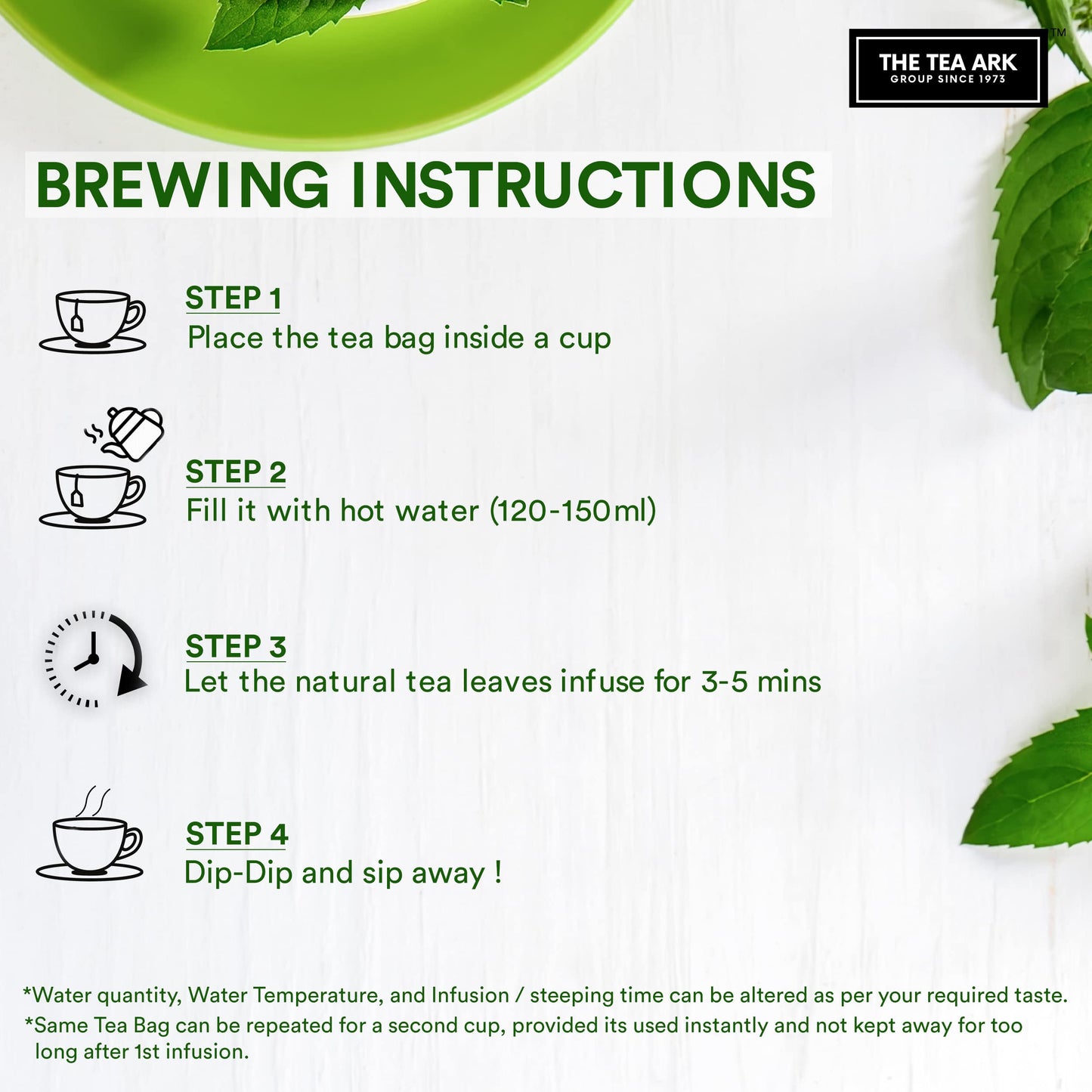 The Tea Ark Mint Green Tea Bags (25 Count) | Natural Herbal Whole Leaf Tea | Individually Wrapped Pyramid Tea Bags (25 Tea Bags, Mint Green)