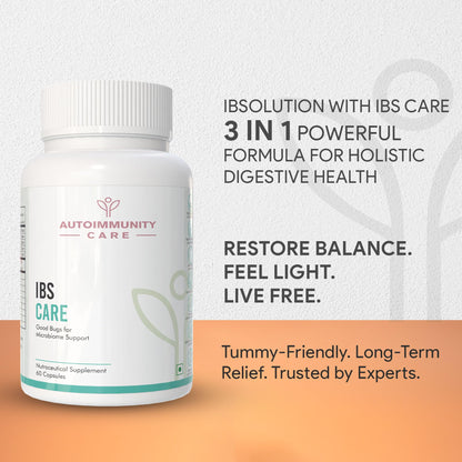 Autoimmunity Care: IBS Care 3-in-1 Gut Health Supplement | Probiotics + Digestive Enzymes | Supports Healthy Digestion, Bloating, Gas & Bowel Regularity | 60 Capsules for Men & Women
