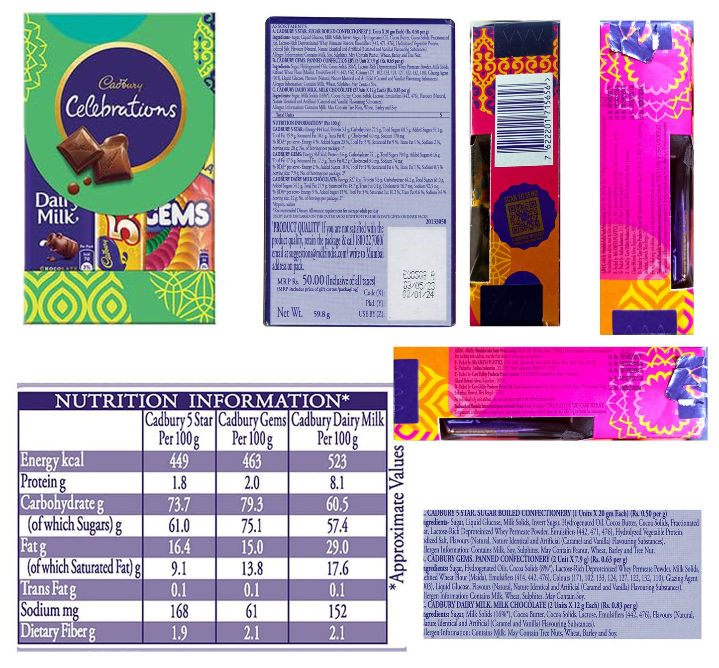 Rakhi Gift for Brother Bhabhi with Cadbury Celebration Chocolates Pack, Rakhi Gift for Bhaiya Bhabhi with Rakshabandhan Greeting Card, Stone Studded Beaded Floral Rakhi for Brother Bhabhi with Cadbury,Greeting Card, Tilak set