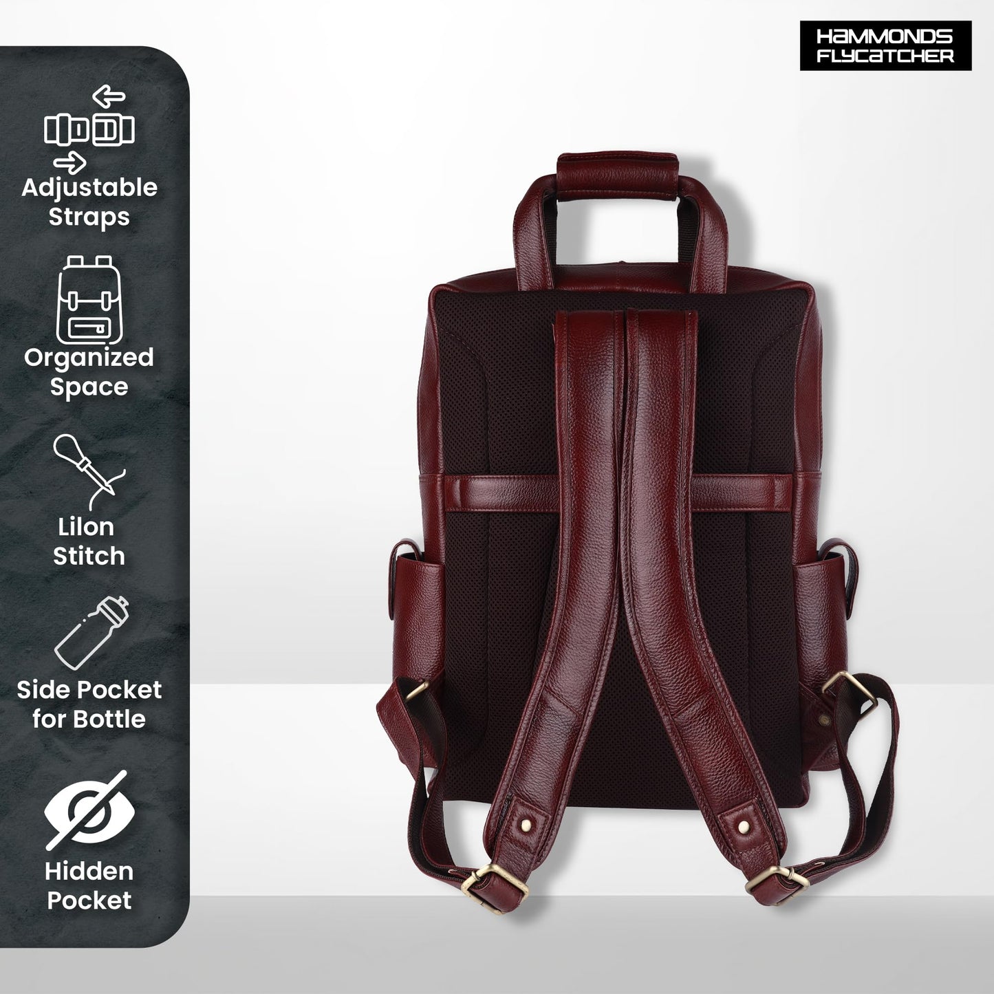 HAMMONDS FLYCATCHER Genuine Leather Executive Backpack-Premium Brown Laptop Bag 3 Compartments, Trolley Straps, Adjustable Shoulder Straps-Perfect For Professionals & Students, 35 Liters