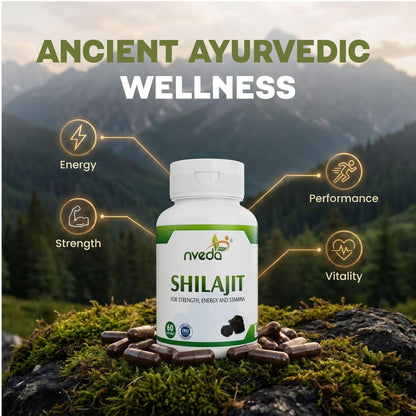 Nveda Shilajit Capsules for Men | Ayurvedic Shilajit Supplement for Stamina, Strength & Energy | Performance, Vitality & Immunity Support | Natural Shilajit Capsules | 60 Capsules