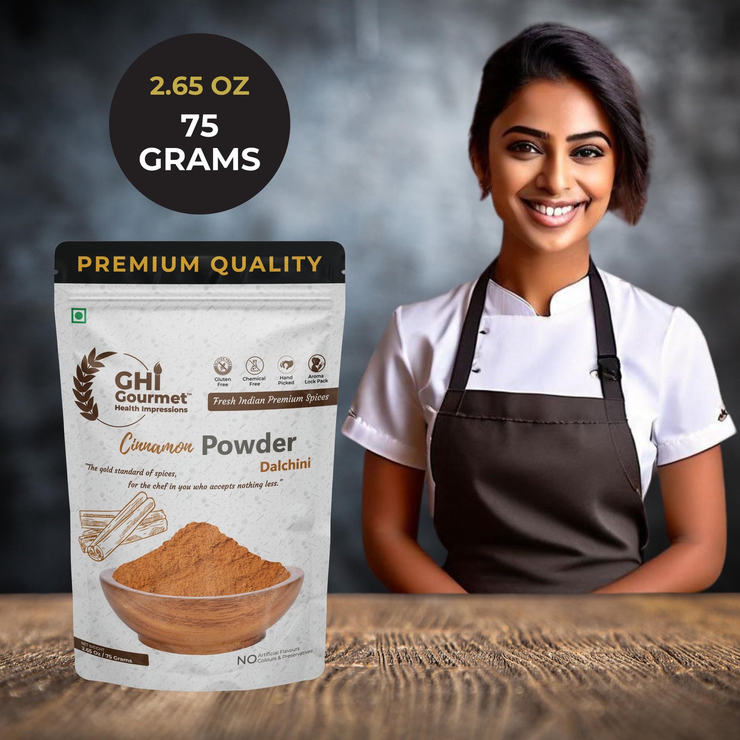 GOURMET HEALTH IMPRESSIONS Superior Grade Cinnamon (Dalchini) Powder 75g - Richly Aromatic, Finely Ground, Non-GMO - Perfect for Baking & Spicing Up Dishes | GHI Foods
