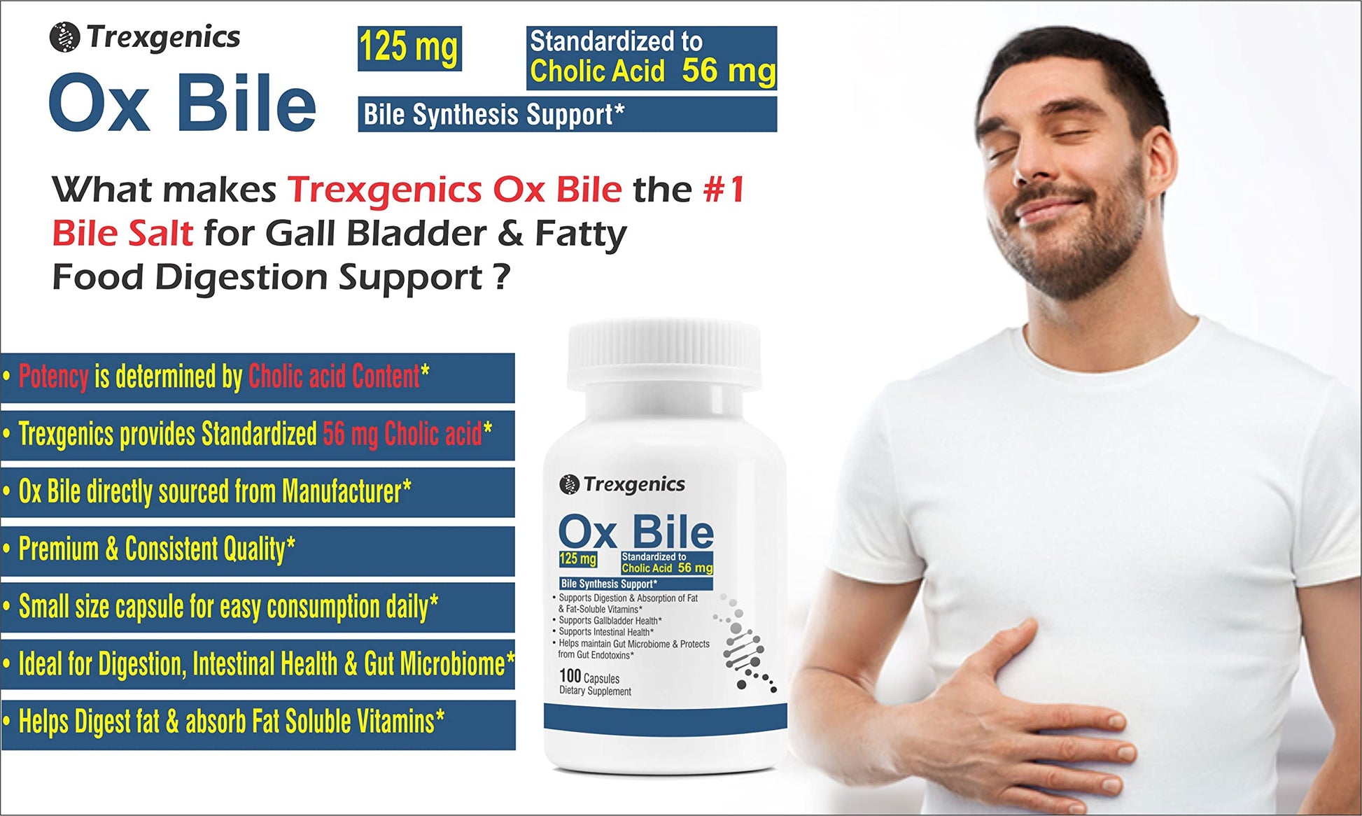 Trexgenics BILE EXTRACT 125mg 45% CHOLIC ACID Bile Synthesis Support (1- image 5