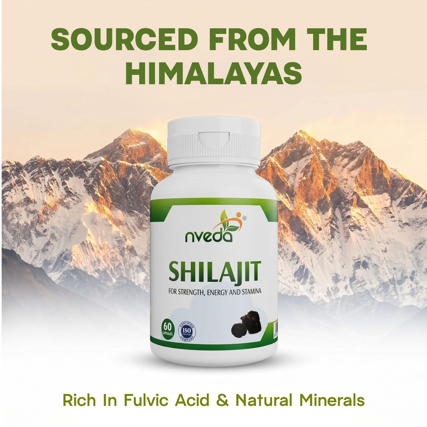 Nveda Shilajit Capsules for Men | Ayurvedic Shilajit Supplement for Stamina, Strength & Energy | Performance, Vitality & Immunity Support | Natural Shilajit Capsules | 60 Capsules