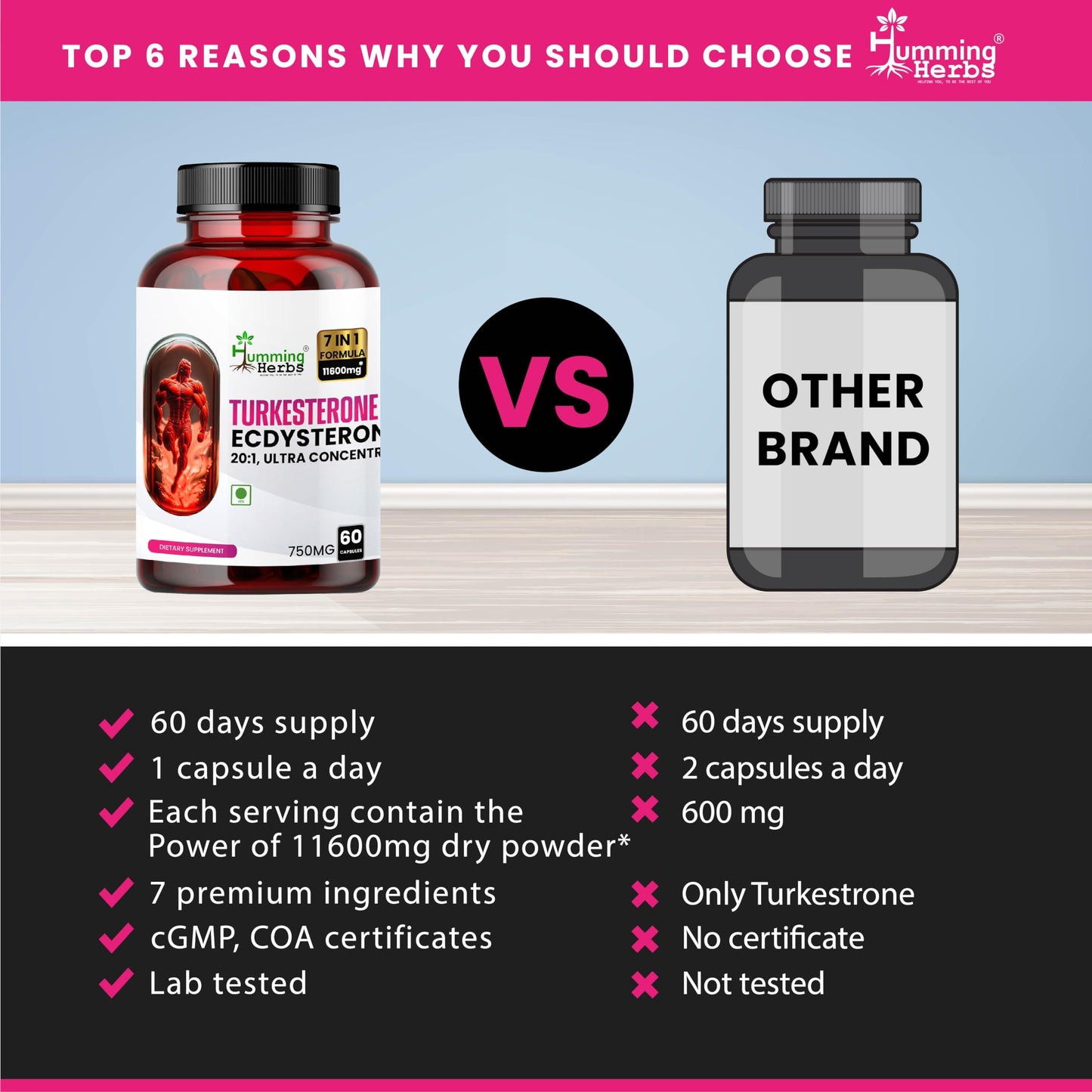 Humming Herbs Turkesterone Ecdysterone Ajuga Turkestanica Supplement with Tongkat Ali Horny Goat weed & maca | Boost Muscle Growth, Memory Support - 60 Capsules