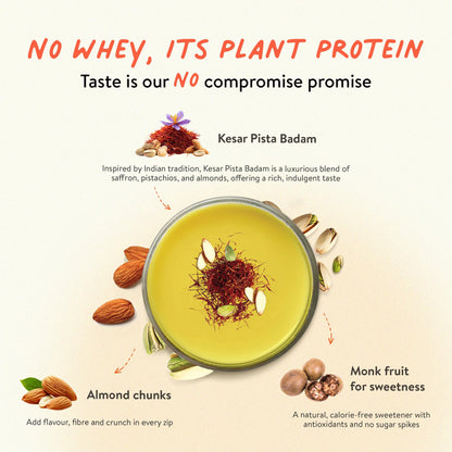 Happy Cultures 26g Tastiest Plant Protein| Kesar Badam Pista | Pea & Brown Rice Protein Isolate| No Added Sugar| Vegan| 20 Complete Amino Acids| Monk Fruit Extract| Women & Men| No Bloating, Easy to Digest| Dairy Free with Probiotics- 505g, Kesar Pista