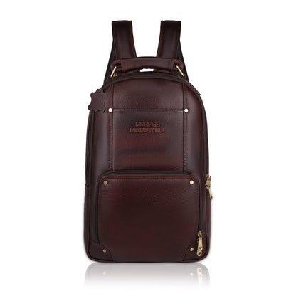 DORPER MONEYHILL Leather Executive Office Backpack Water Resistant Anti Theft Laptop Backpack Professional Bag For Men Women-24 Litres Capacity (Dark Brown, Leather)