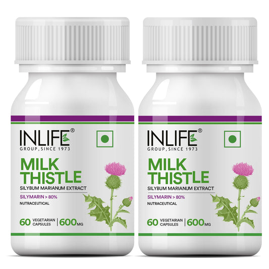 INLIFE Milk Thistle Extract 600mg Capsules | Silybum Marianum Liver Support Supplement | Men and Women - 60 Vegetarian Caps (Pack of 2, 120)