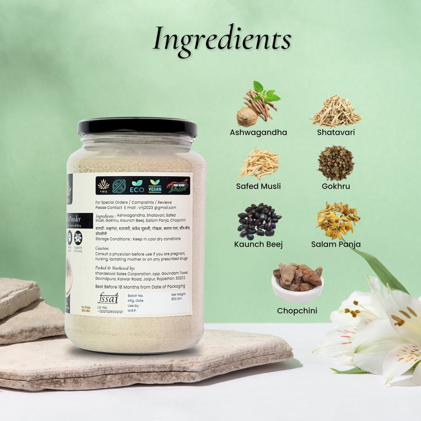 VRIJ Ayurshakti Powder | 500G | Energy | Stamina | Stress Relief | Ashw- image 3