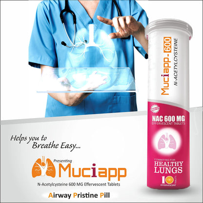Muciapp-600 NAC & Vitamin C - 10 Tablets (Pack Of 1) |N-Acetylcysteine - 600mg | Men & Women | Powerful Antioxidant & Lung Detox Support | Immune Booster for Respiratory Health, Liver Cleanse