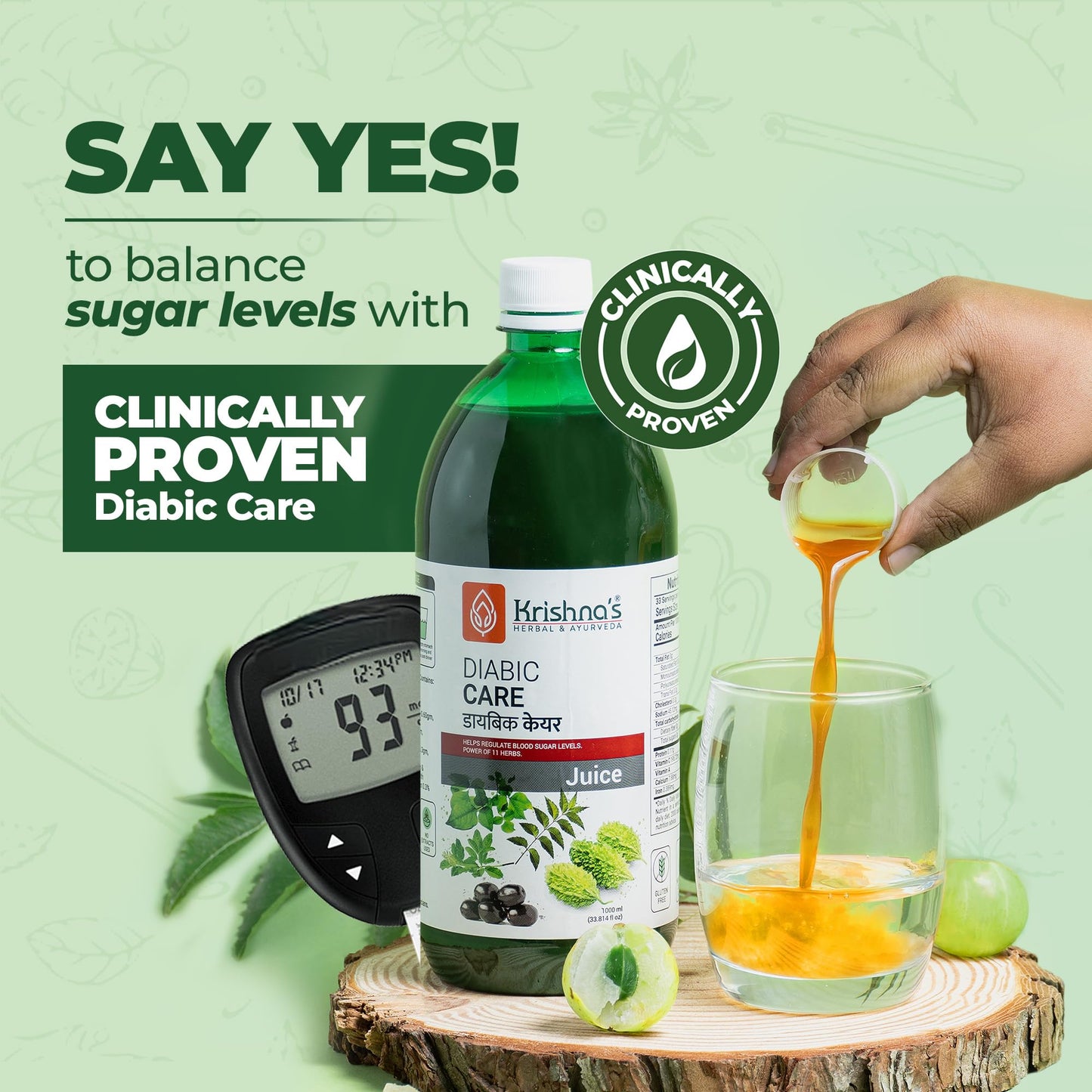 Krishna's Diabic Care Juice - 1000 ml | Blend of 11 herbs Methi, Amla, Karela, Jamun, Kutki, Guduchi & 5 other herbs to manage sugar levels | Made in India