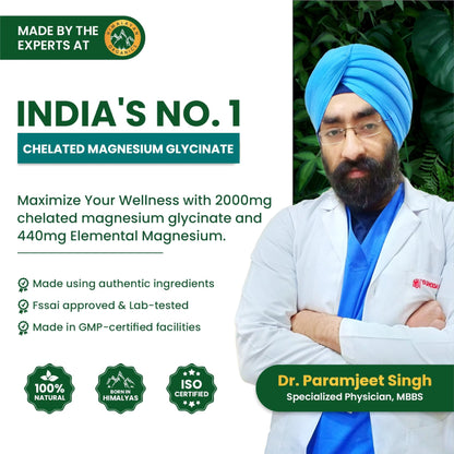 Vlado's Himalayan Organics Chelated Magnesium Glycinate Supplement 2000mg Per Serving | Magnesium Supplement Supports | Clinically Approven | Muscle Recovery & Better Sleep - 60 Veg Tablets