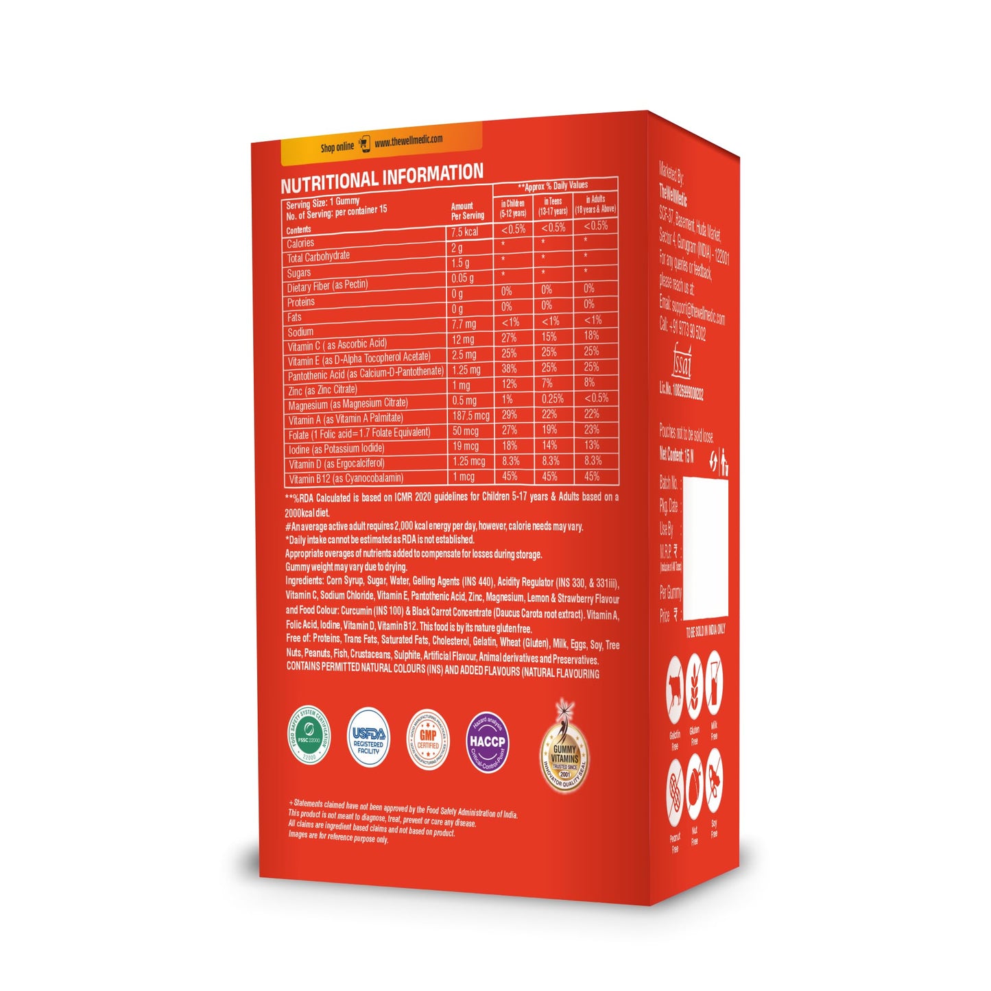 TheWellMedic Multivitamin & Minerals Gummies – 28 Essential Nutrients | Immune, Energy & Bone Support |Formulated with USA & Europe Technical Expertise|Lemon & Strawberry Flavour | 15 Gummies