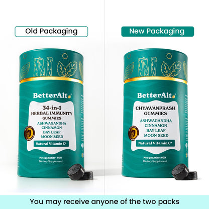 BetterAlt Chyawanprash Gummies with Amla & 34 Ayurvedic Herbs | Immunity Booster | Natural Vitamin C, Ashwagandha for Daily Balance, Herbal Wellness Blend | No Added Sugar, Vegan | 60 Gummies
