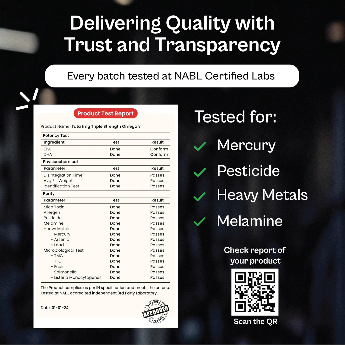 TATA 1mg Triple Strength Omega 3 Fish Oil Capsules 1250mg | 560mg EPA & 400mg DHA - High Strength Omega 3 | For muscle recovery, heart & joints | Pack of 90