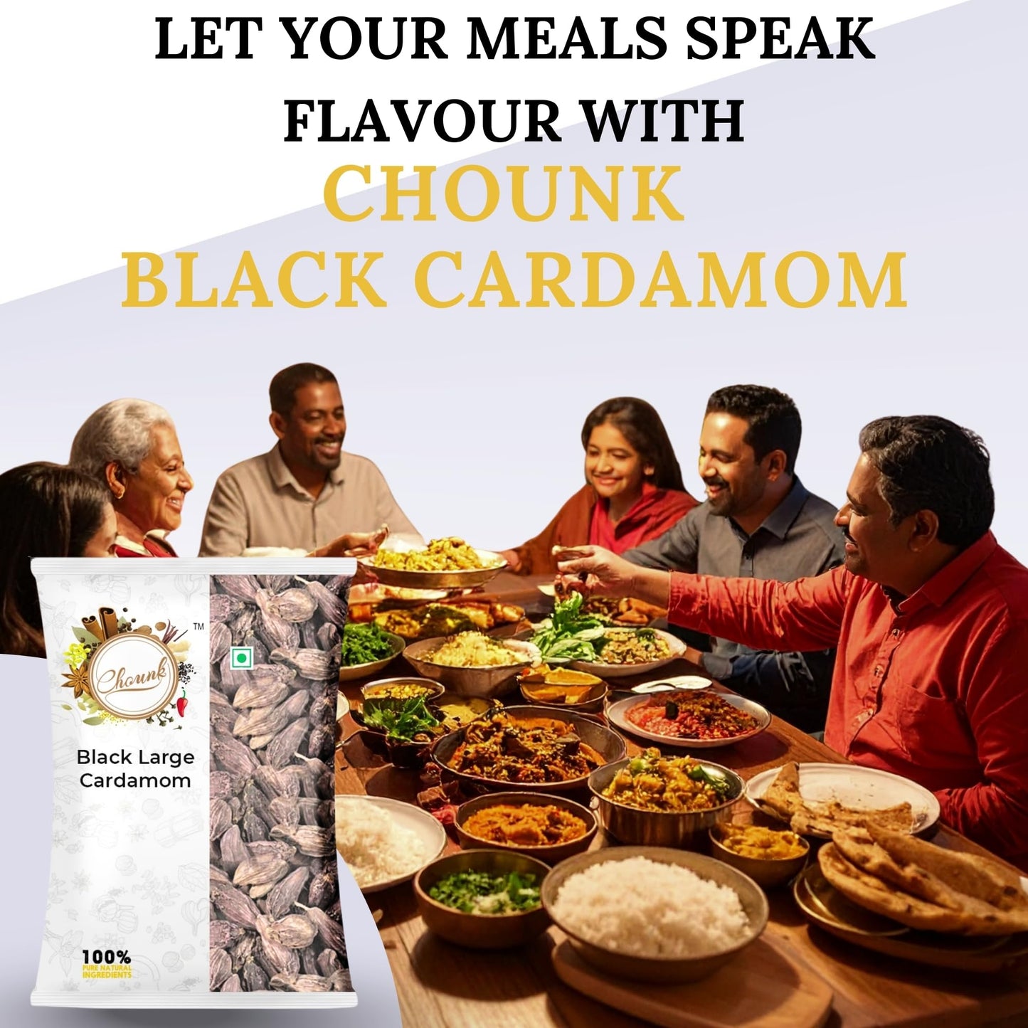 Chounk Black Cardamom | Natural Big Cardamom Bold Aroma & Flavor | Moti Elaichi Whole | Badi Elaichi Whole No Artificial Colors and No Preservatives - 50 Grams