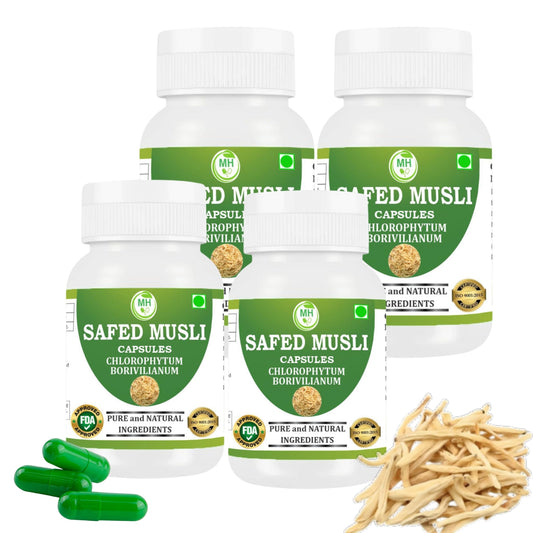 Morsan Healthcare SAFED MUSALI Capsules – 60 Veg Capsules | Pure Asparagus Adscendens Extract | Natural Ayurvedic Herbal Supplement | Plant-Based Wellness Formula | Pack of 4