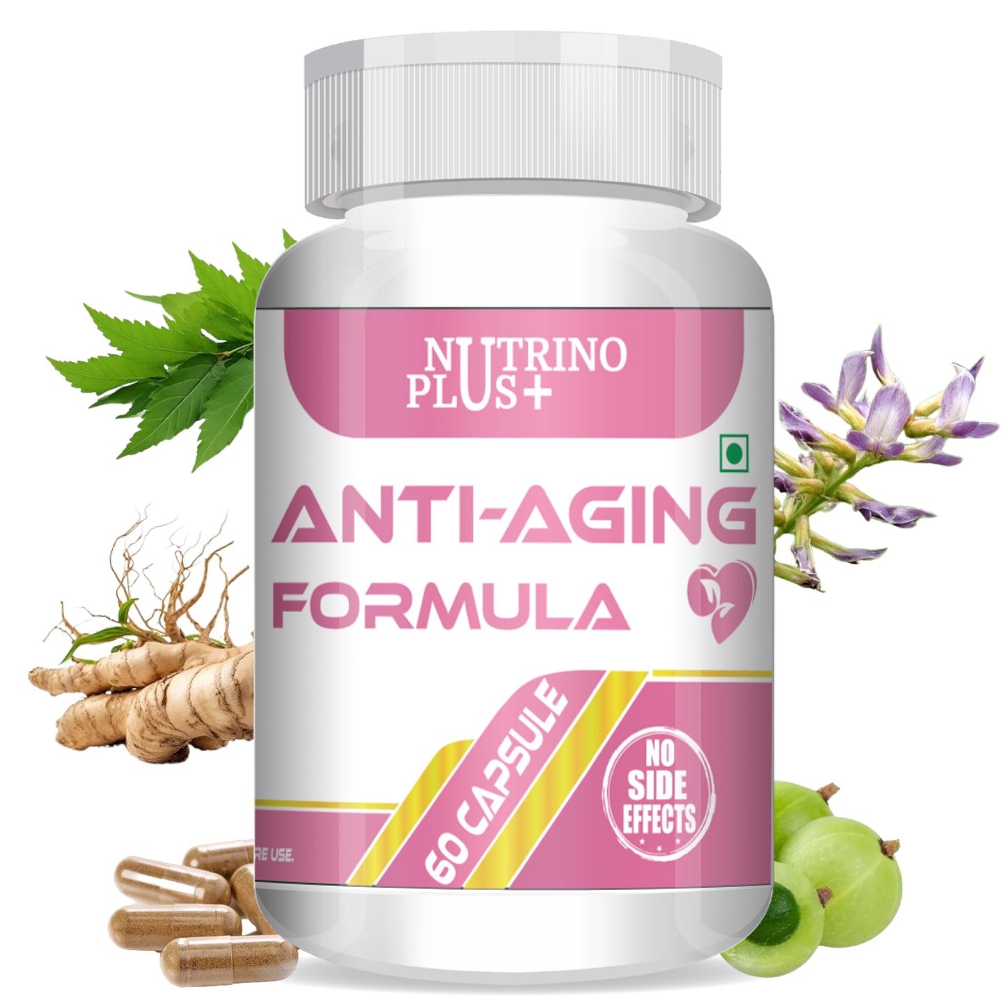 Nutrinoplus Anti-Aging Supplements | Herbal Support for Youthful, Healthy & Soft Skin | Muscle Toning Formula for Men & Women | Plant-Based | Formulated in USA | 60 Capsules