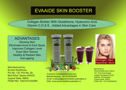 EVAAIDE Skin Booster | Collagen Builder, L-Glutathione, Hyaluronic Acid, Matcha Green Tea, Aloe Vera, Grape Seed, Vit E | Skin Radiance, Elasticity, Glow for Men & Women - 15 Tablets