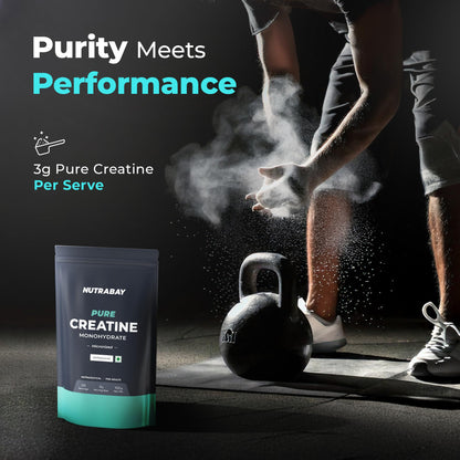 Nutrabay Pure Micronised Creatine Monohydrate Powder 3000 mg/Serving – Pre/Post Workout Supplement for Muscle Gain & Recovery |33 Servings – 100g, Unflavoured | Trustified Certified | 100% Authentic