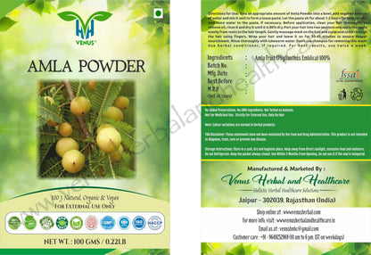 VENUS Unisex Amla Powder For Hair Care | Natural - 100% Ground Phyllanthus Emblica Fruits (100 Grams)
