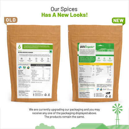 Pure Organio Organic Black Pepper Powder Kali Mirch Powder for Cooking, Salad Dressing, Vegetables - Fresh Ground Organic Spice NPOP Organic Certified (100 Gm)