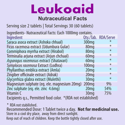 GYNESUTRA Leukoaid,herbal supplement for discharge in Women,60 vegetarian Tablets(1000 mg)