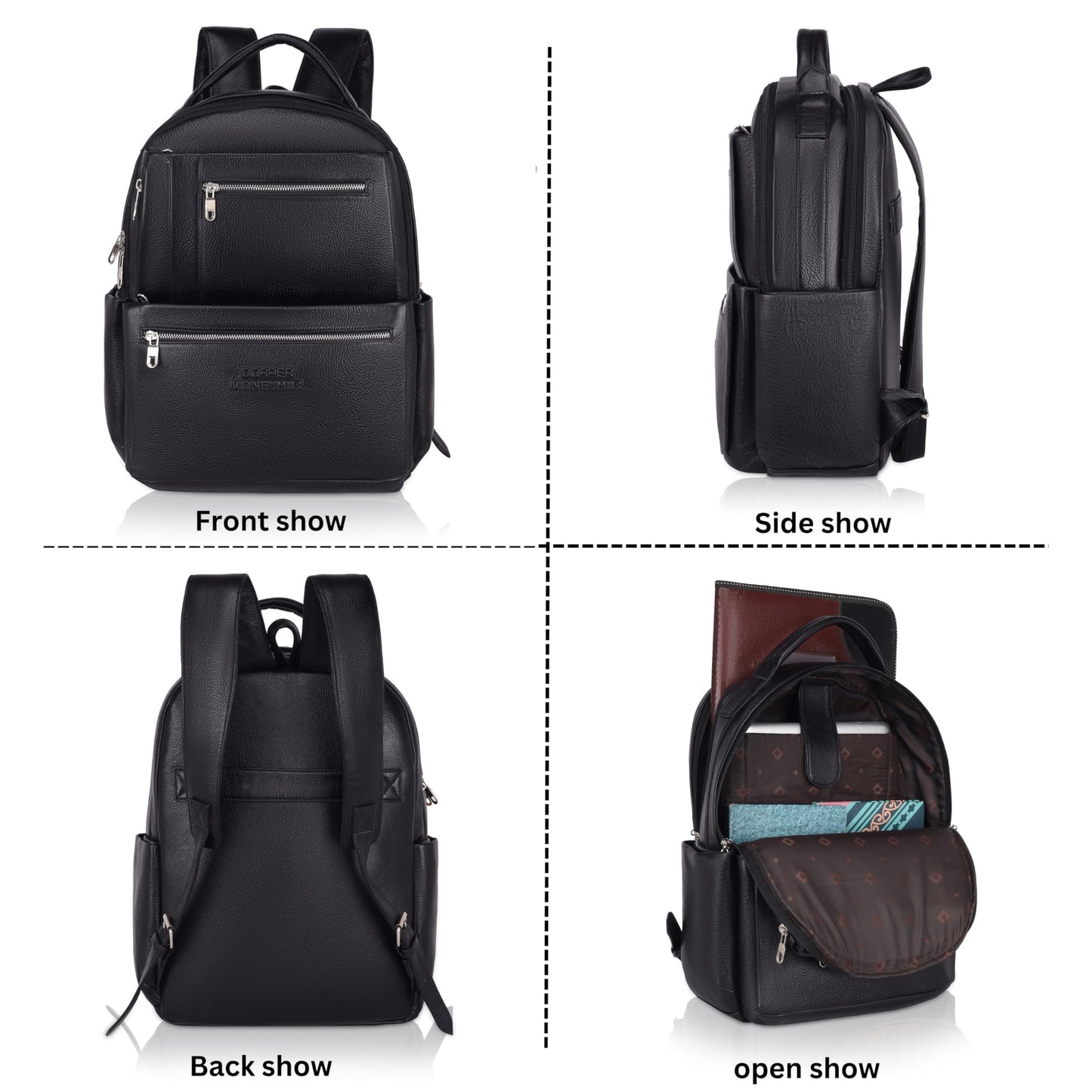 DORPER MONEY HILL Genuine Leather Backpack laptop Bag Stylish Durable Office Use Professional Bag for Men Women (ELITE BLACK, Leather)