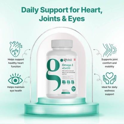 GLIMLACH Omega + CoQ10, 50 Soft Gels, 1280 mg Omega-3 + 100 mg CoQ10, Heart Health, Cellular Energy, Antioxidant Support | Fish Oil Omega-3 and CoQ10 Capsule Blend - 25 Servings