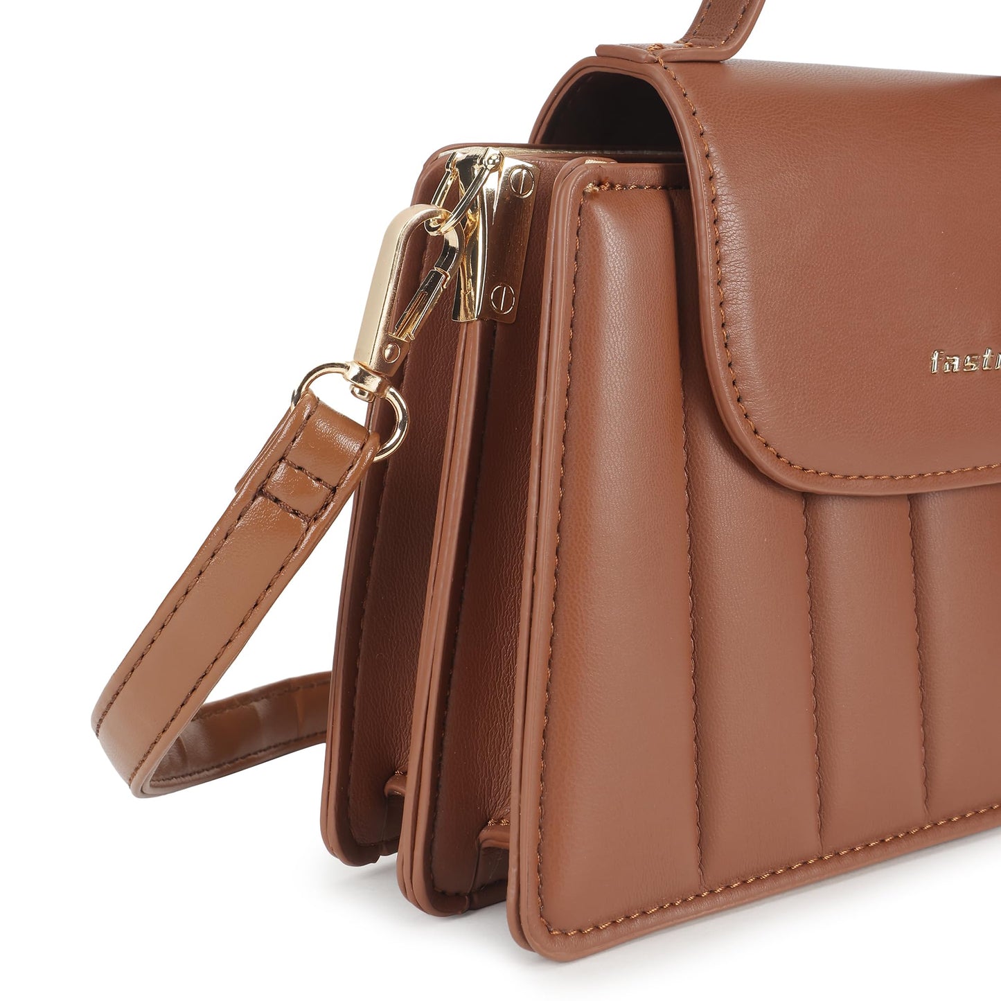 Tan Stitchpop Sling | Quilted Faux-Leather Women’s Handbag | Sling with Dual Carry Options & Magnetic Closure