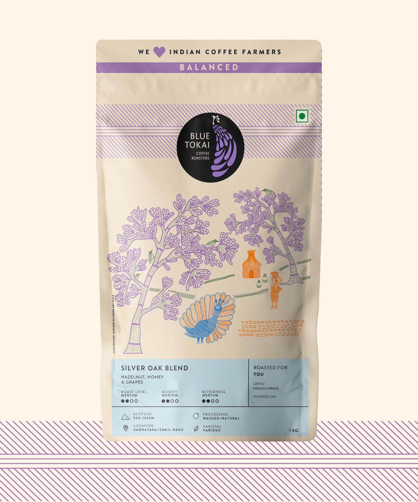 Blue Tokai Coffee Roasters Silver Oak Cafe Blend - Medium Roast|French Press Coffee Grind 1Kg Pouch| Rich & Smooth Coffee Blend|100% Arabica Beans|Specialty Coffee|Freshly Roasted Ground Coffee