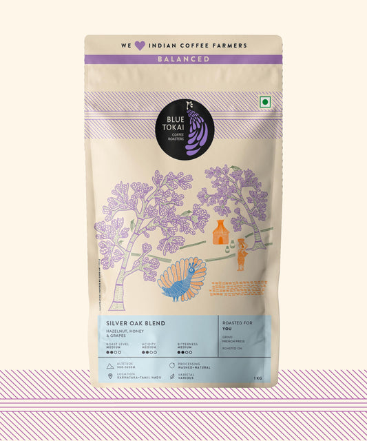 Blue Tokai Coffee Roasters Silver Oak Cafe Blend - Medium Roast|French Press Coffee Grind 1Kg Pouch| Rich & Smooth Coffee Blend|100% Arabica Beans|Specialty Coffee|Freshly Roasted Ground Coffee