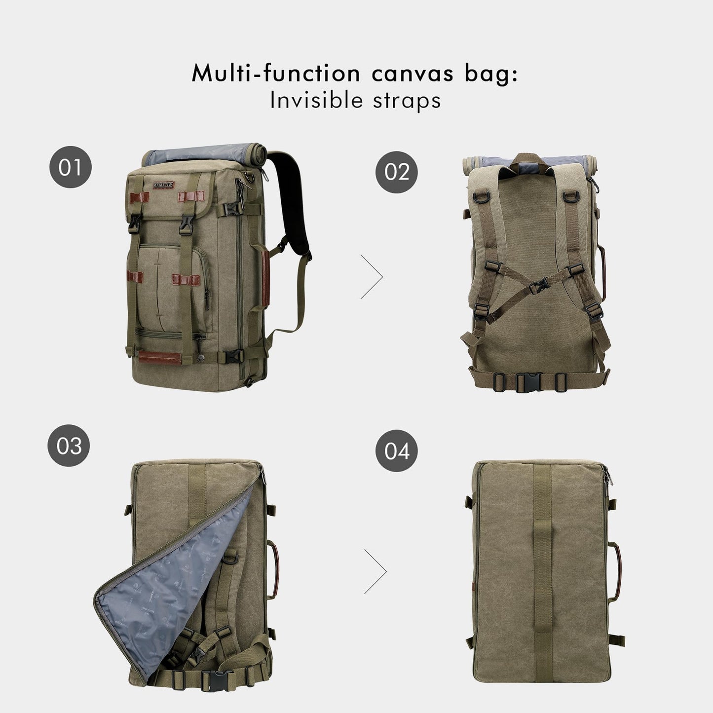 WITZMAN Canvas Backpack for Man Vintage Travel Backpack Large Laptop Backpack Convertible Shoulder Rucksack（A519-2 Army Green）