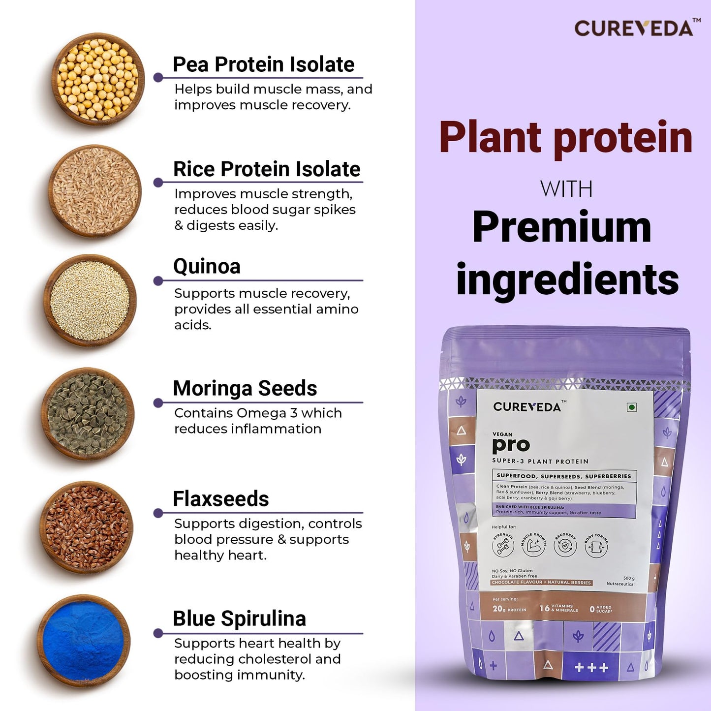 Cureveda PRO Super-3 Vegan Plant Protein powder with Superfood, Superse- image 9