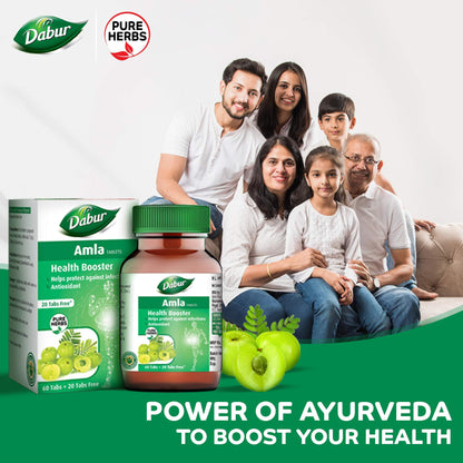 DABUR Amla Tablet - Health Booster | Rich in Antioxidants | Provides Protection against Infections | Pure herbs 60 tabs ( Get 20 tabs free)