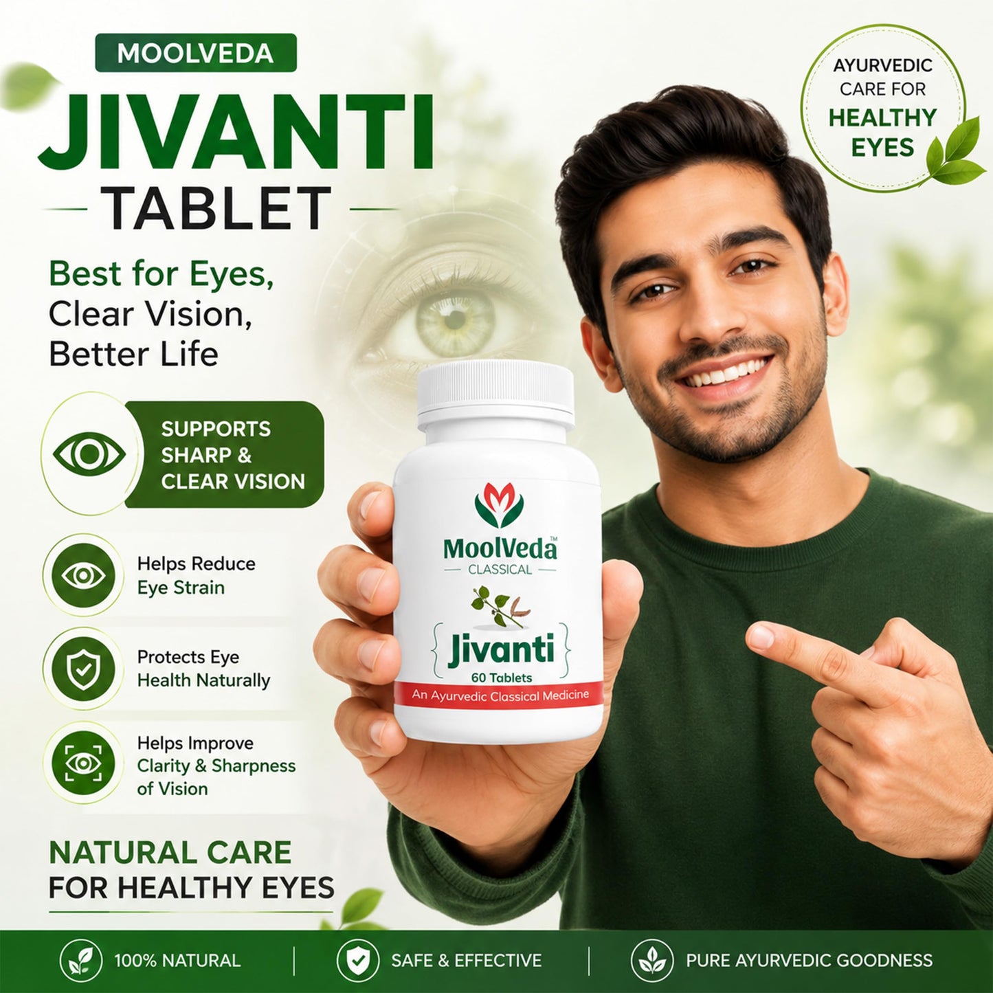 Moolveda Jivanti Tablets | Ayurvedic Eye Care Supplement | Vision Support & Daily Eye Wellness | 60 Veg Tablets | Pack of 2