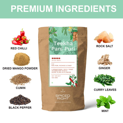 Spiced Right Teekha Pani Puri Masala Powder: Elevate Your Golgappa Experience with an Authentic Instant Mix of Natural Indian Spices | Best Pani Puri Masala Powder | 200g