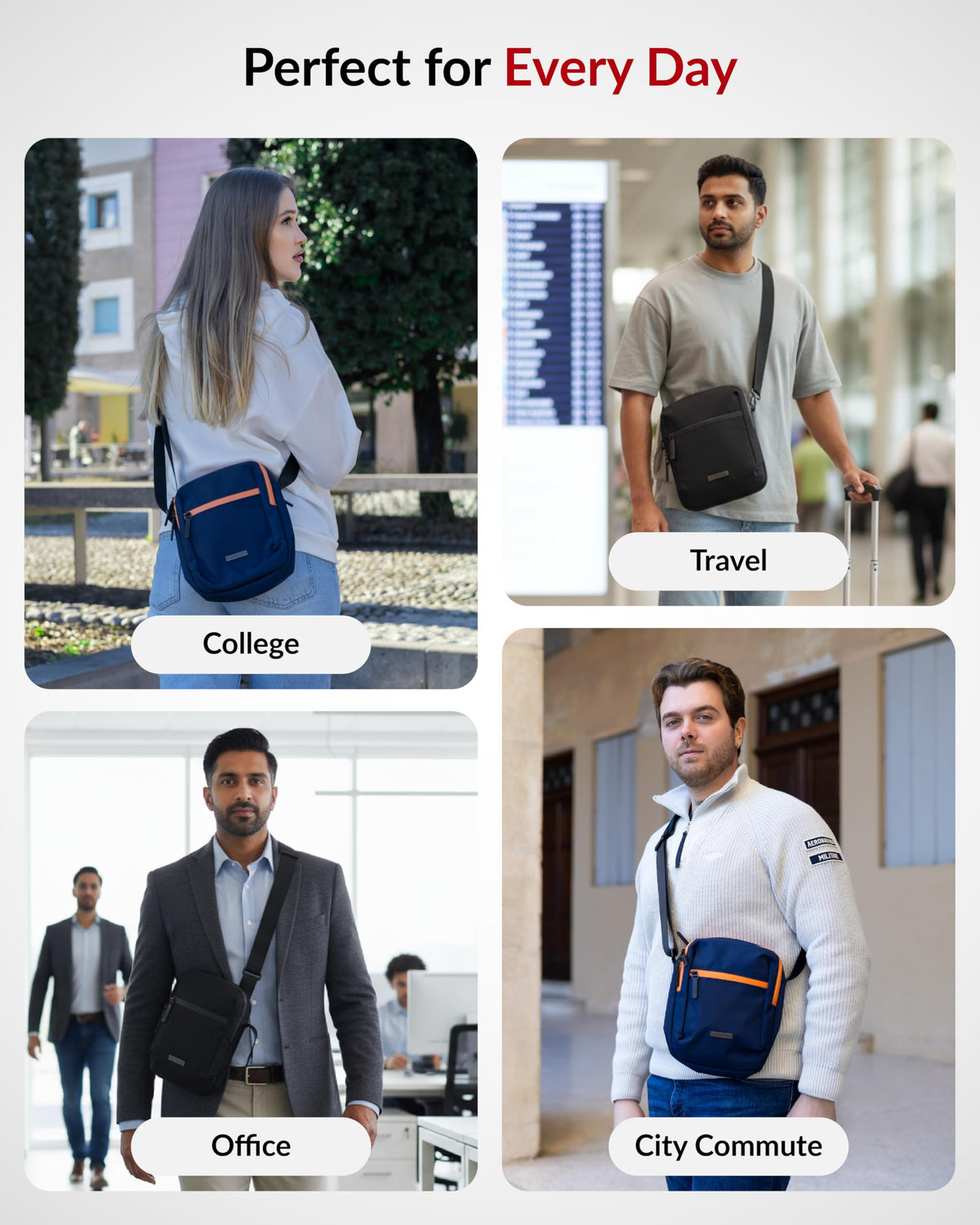 Destinio Padded Sling Bag for Men & Women | Lightweight Side Shoulder Bag | Crossbody Carry for Travel & Daily Use | Mobile Passport Cash Storage | Water Resistant Zipper | Anti Theft Lock (Black)