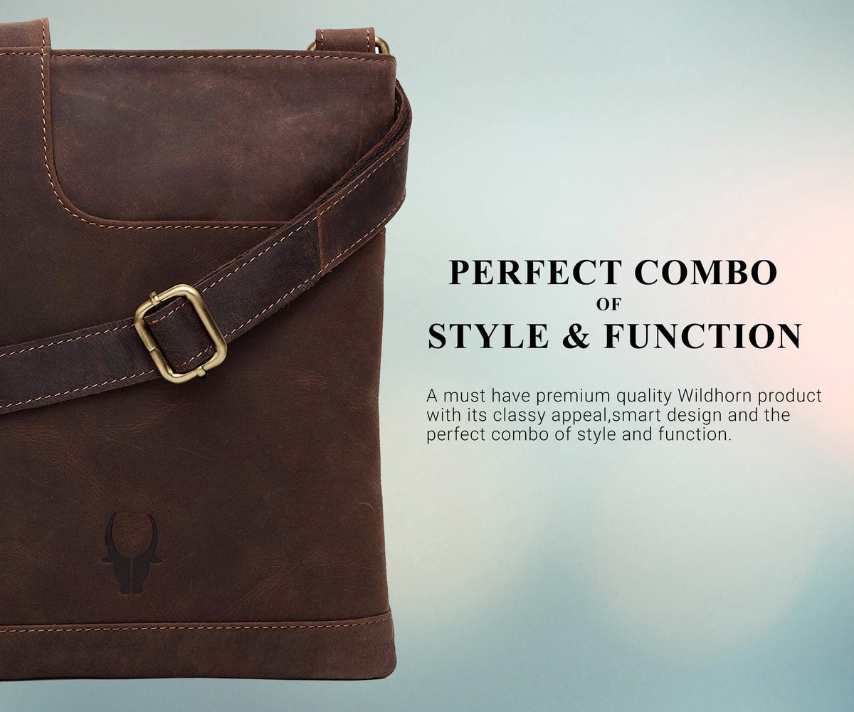 WildHorn Genuine Leather Utility Sling Bag for Men | Stylish, Functional & Spacious | Adjustable Strap | 1-Year Warranty