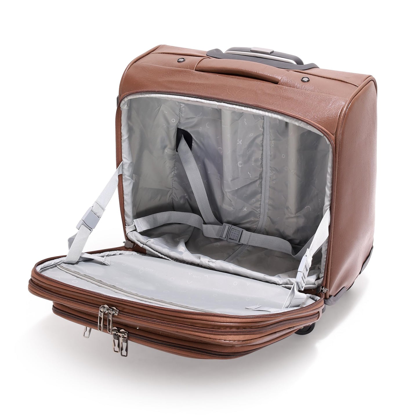 NOVEX PU Brown Laptop Trolley Bag | 42cm Lightweight Cabin Luggage | 4 Wheels Spinner Pilot Trolley | Polyester Overnighter Backpack for Business Travel, Men & Women | Durable Travel Bag