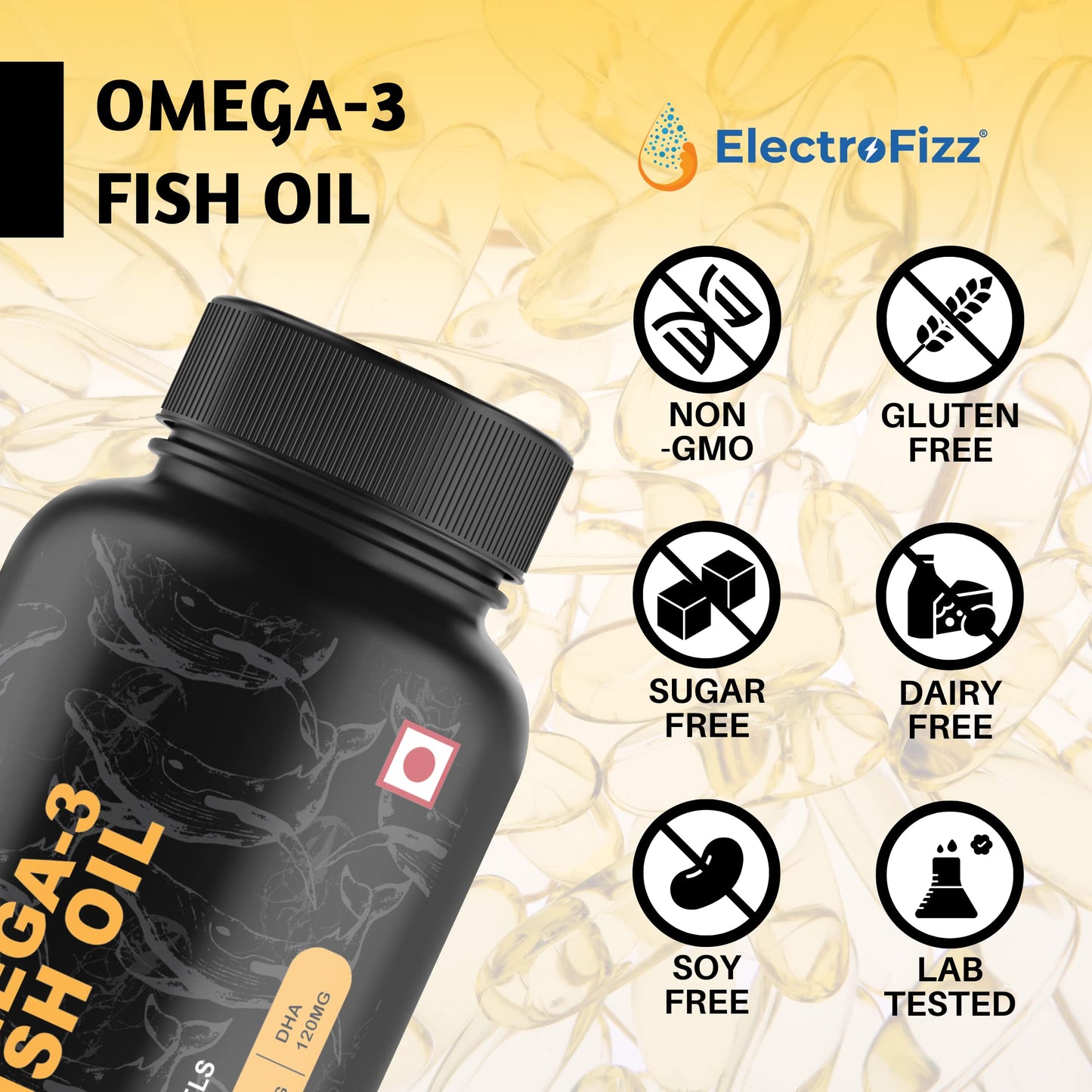 ElectroFizz Omega 3 Fish Oil Capsules For Men And Women 1000 Mg (180 Mg EPA And 120 Mg DHA) with other Omega 3 Fatty Acids for Health Heart, Brain and Joint Support Supplements - 60 Softgels