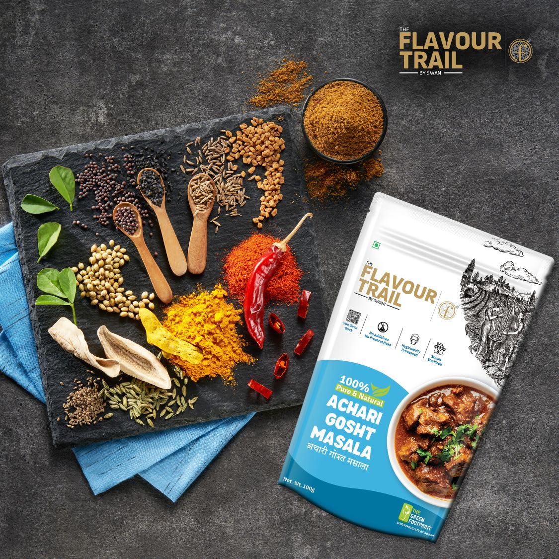 The Flavour Trail Pure & Natural Achari Gosht Masala | The Perfect Pickled Spice Mix for Mutton, Chicken & Lamb| No Additives |Steam-Sterilized|